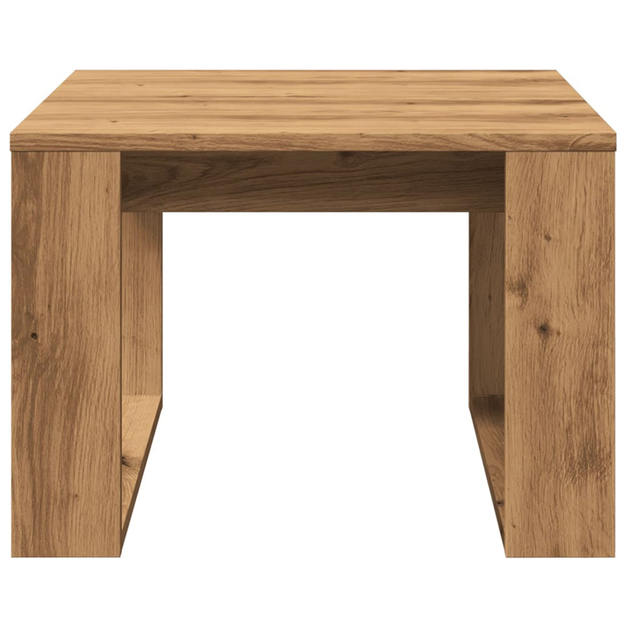 Bijzettafel 50x50x35 cm bewerkt hout artisanaal eikenkleurig