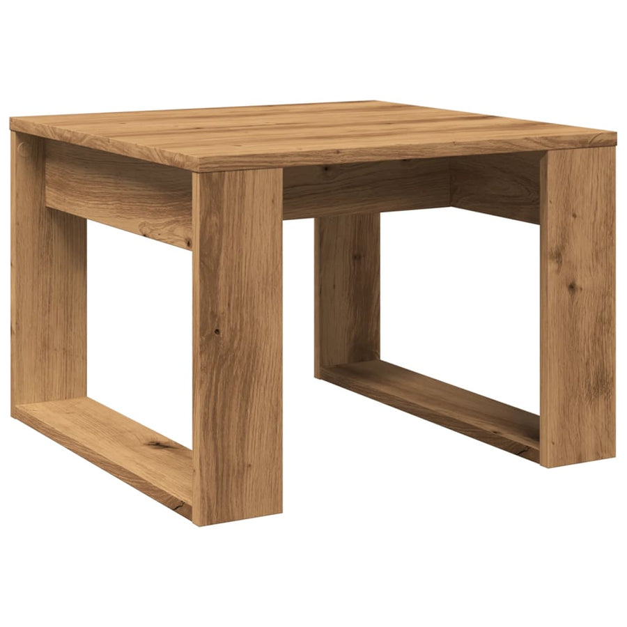Bijzettafel 50x50x35 cm bewerkt hout artisanaal eikenkleurig
