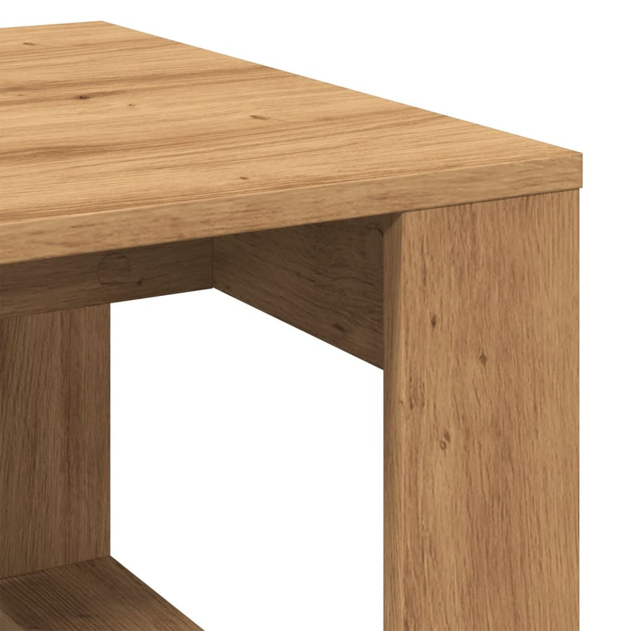 Bijzettafel 50x50x35 cm bewerkt hout artisanaal eikenkleurig