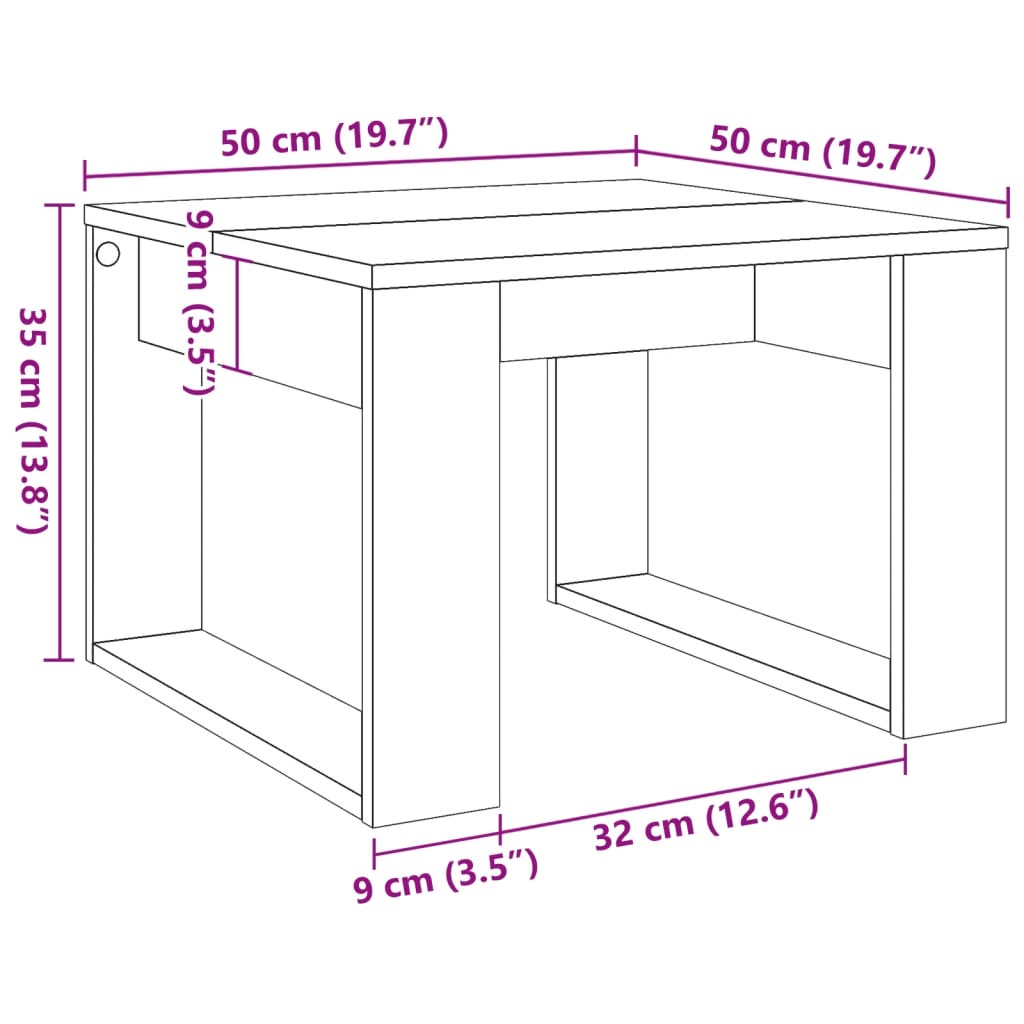 Bijzettafel 50x50x35 cm bewerkt hout artisanaal eikenkleurig