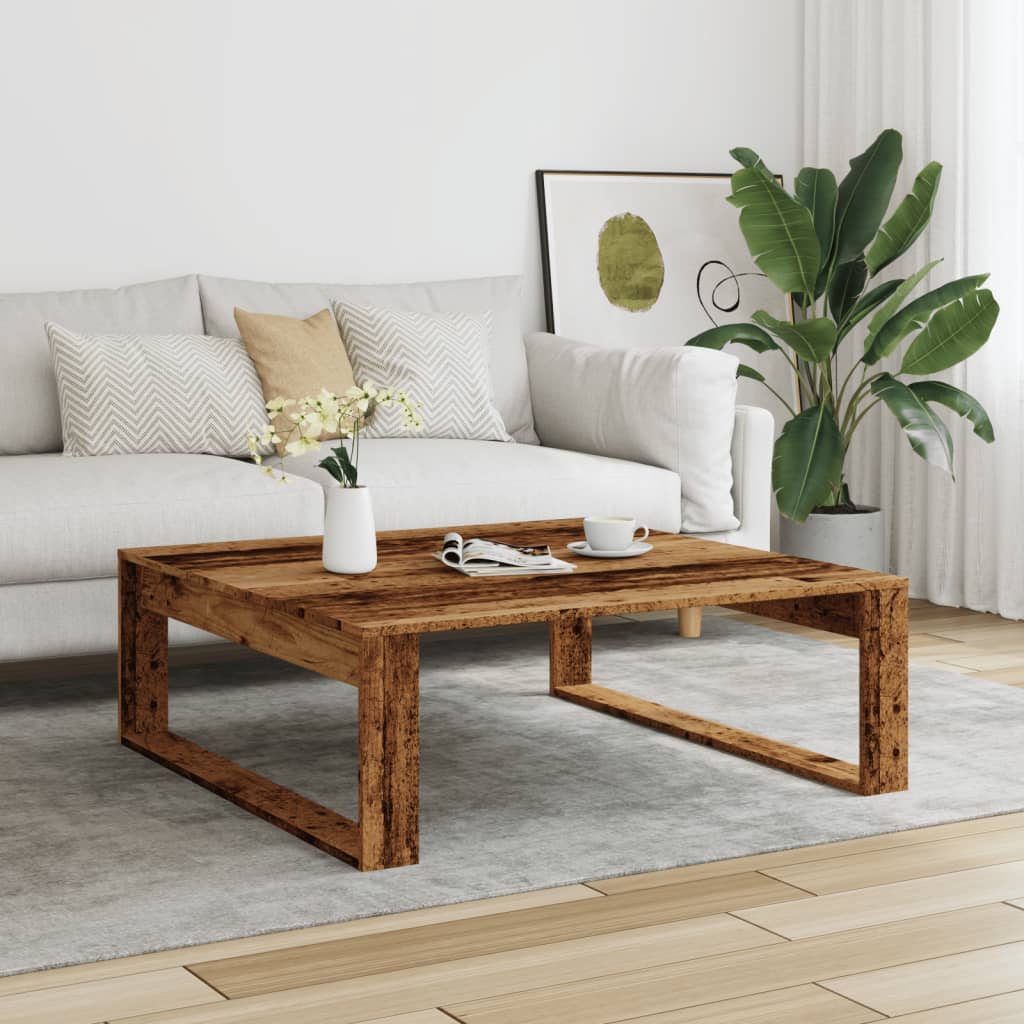 Salontafel 100x100x35 cm bewerkt hout oude houtkleurig