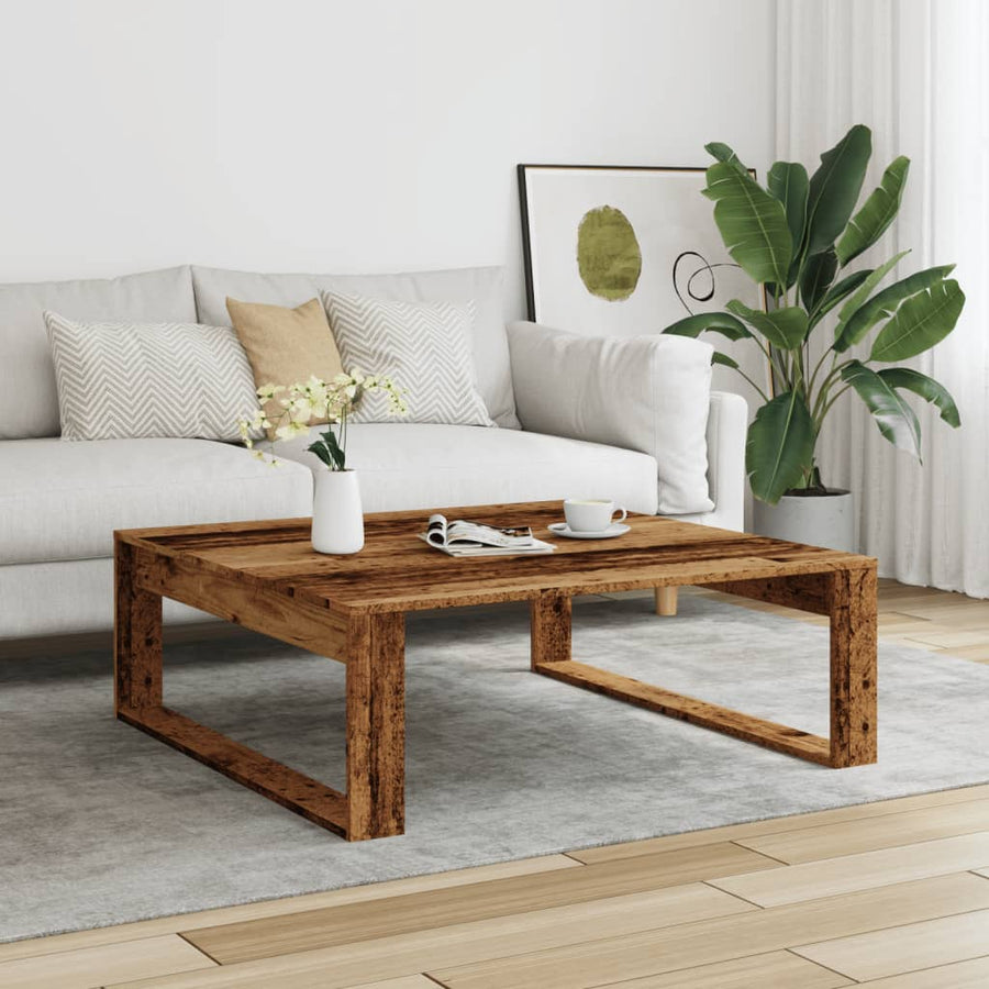 Salontafel 100x100x35 cm bewerkt hout oude houtkleurig