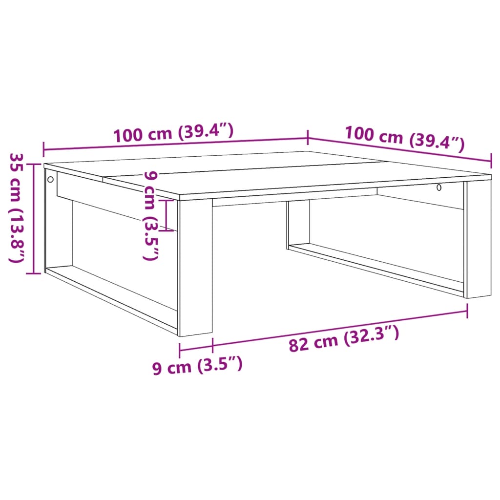 Salontafel 100x100x35 cm bewerkt hout oude houtkleurig