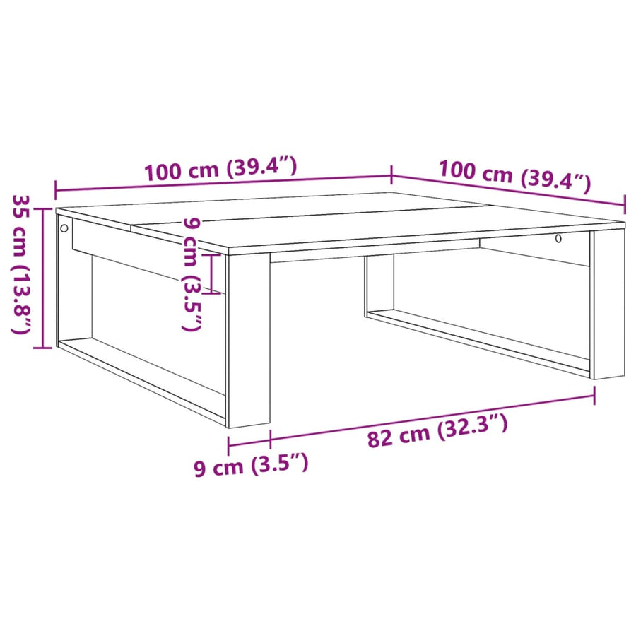 Salontafel 100x100x35 cm bewerkt hout oude houtkleurig
