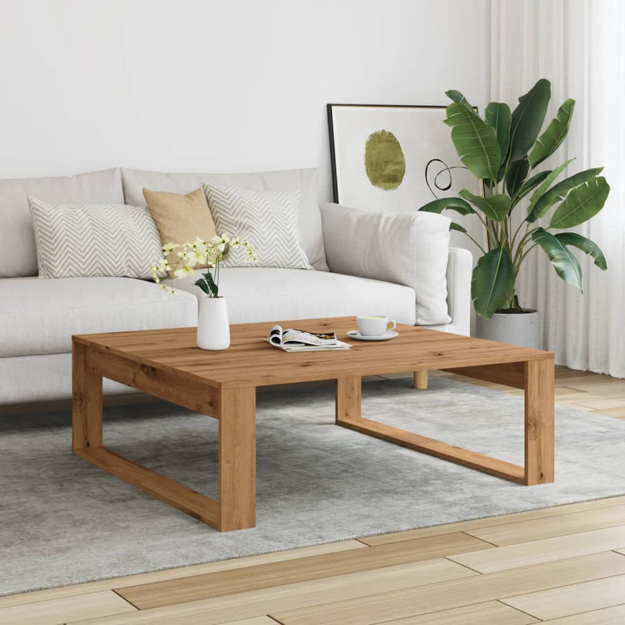 Salontafel 100x100x35 cm bewerkt hout artisanaal eikenkleurig