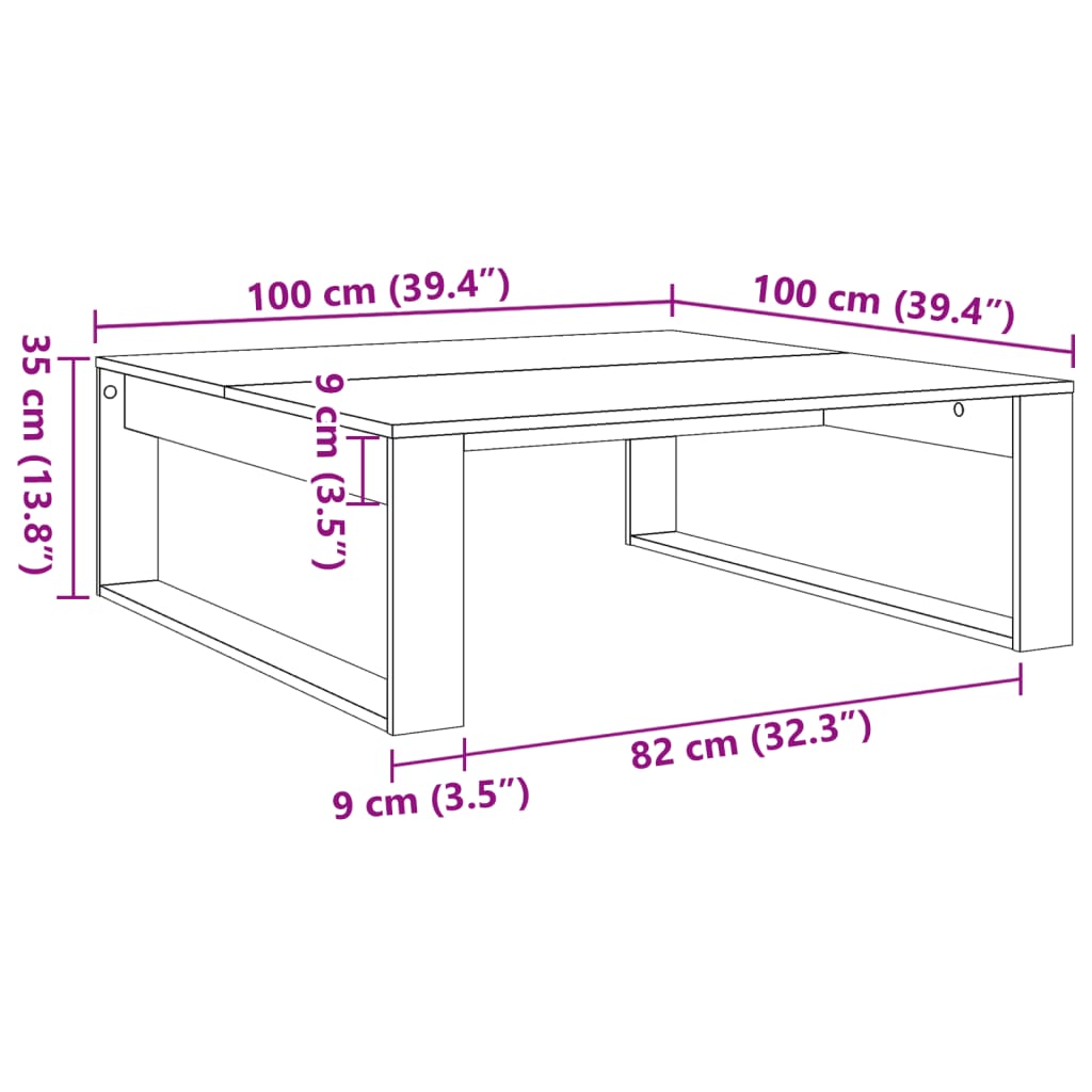 Salontafel 100x100x35 cm bewerkt hout artisanaal eikenkleurig