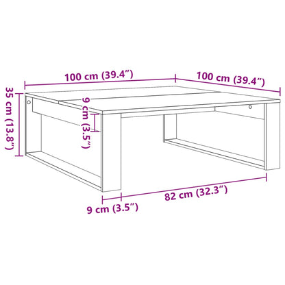 Salontafel 100x100x35 cm bewerkt hout artisanaal eikenkleurig
