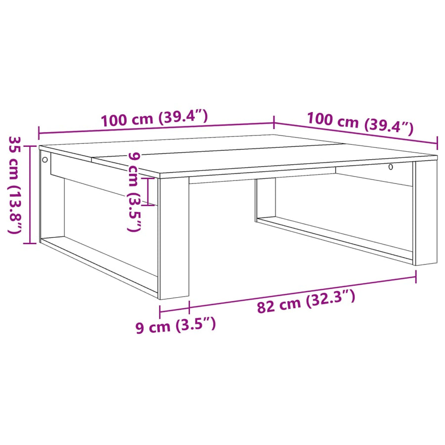 Salontafel 100x100x35 cm bewerkt hout artisanaal eikenkleurig