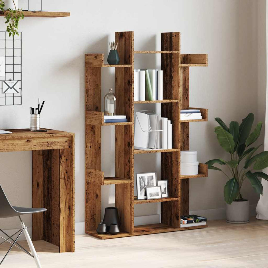 Boekenkast 86x25,5x140 cm bewerkt hout oud houtkleurig