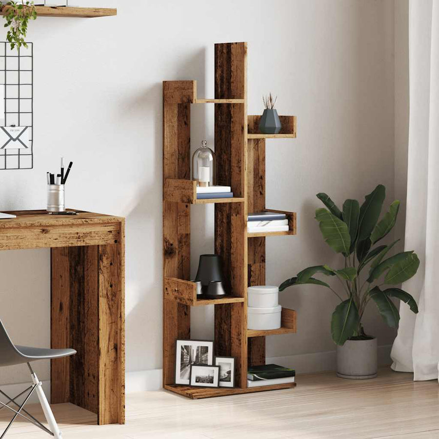 Boekenkast 48x25,5x140 cm bewerkt hout oud houtkleurig