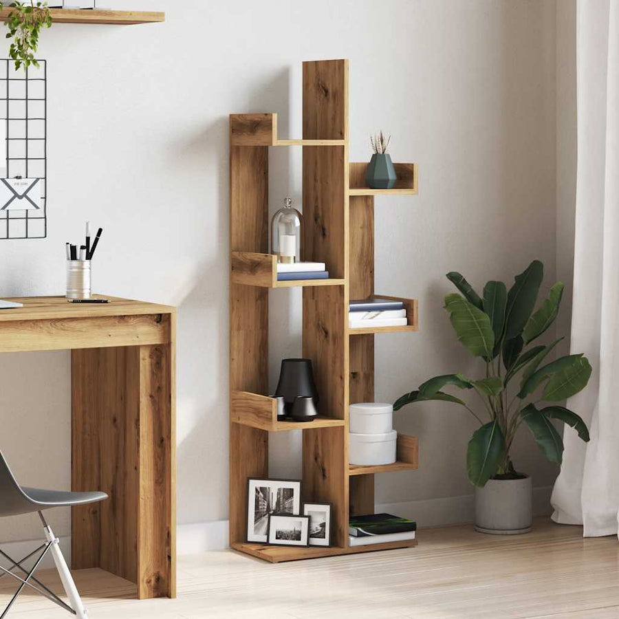 Boekenkast 48x25,5x140 cm bewerkt hout artisanaal eikenkleurig
