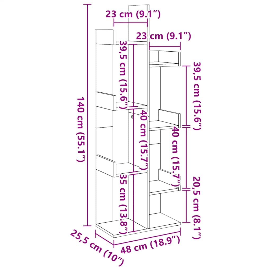 Boekenkast 48x25,5x140 cm bewerkt hout artisanaal eikenkleurig