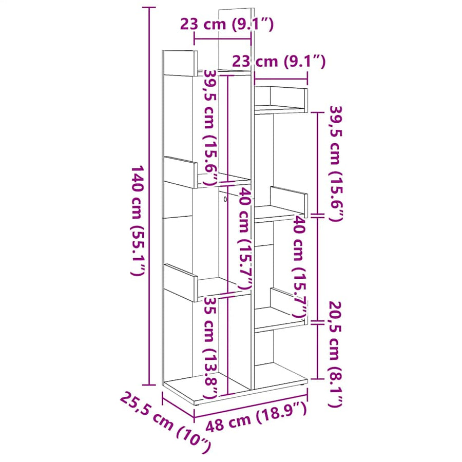 Boekenkast 48x25,5x140 cm bewerkt hout artisanaal eikenkleurig