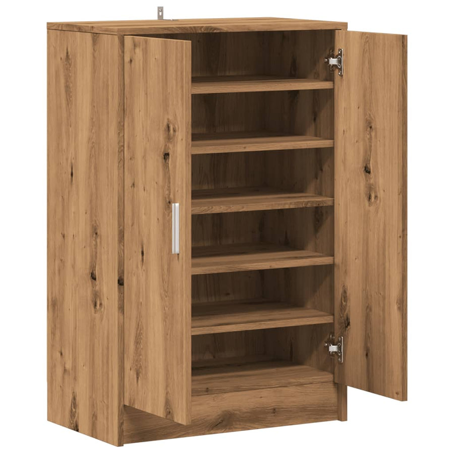 Schoenenkast 60x35x92 cm bewerkt hout artisanaal eikenkleur