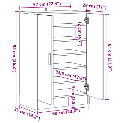 Schoenenkast 60x35x92 cm bewerkt hout artisanaal eikenkleur