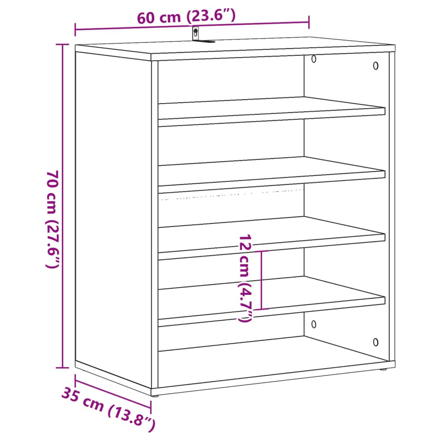 Schoenenkast 60x35x70 cm bewerkt hout oud houtkleurig