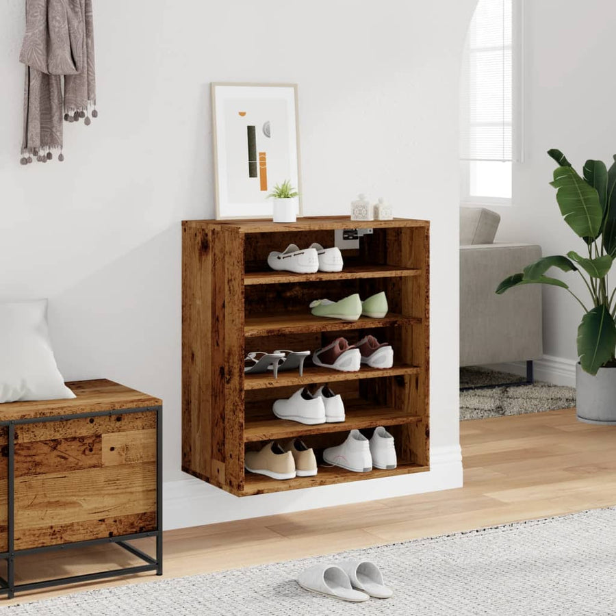 Schoenenkast 60x35x70 cm bewerkt hout oud houtkleurig