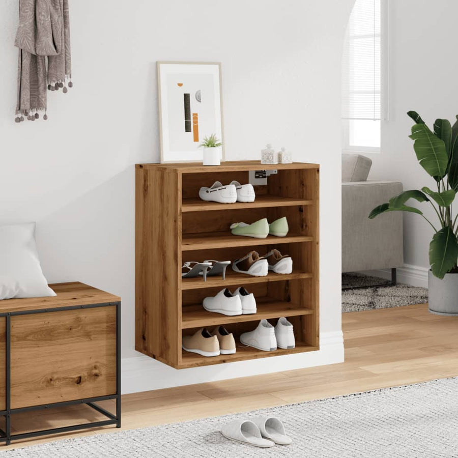 Schoenenkast 60x35x70 cm bewerkt hout artisanaal eikenkleur