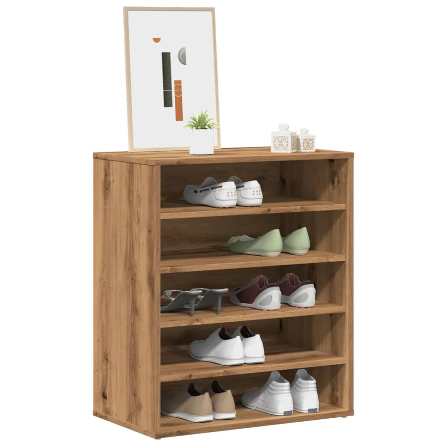 Schoenenkast 60x35x70 cm bewerkt hout artisanaal eikenkleur