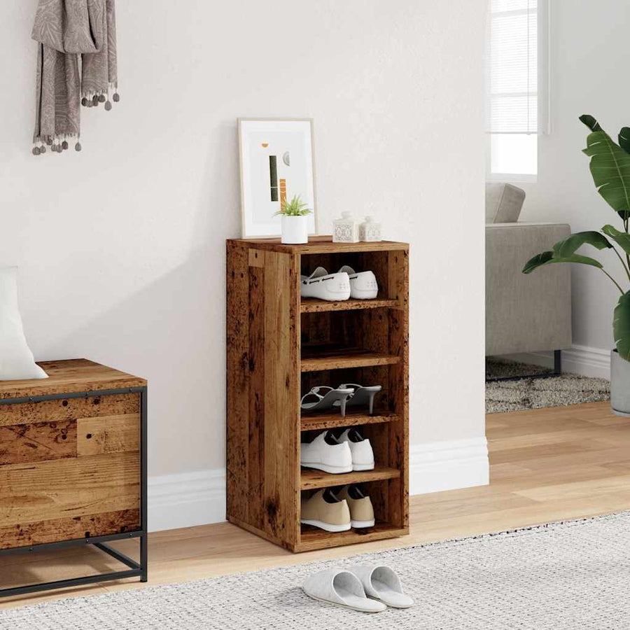 Schoenenkast 32x35x70 cm bewerkt hout oud houtkleurig