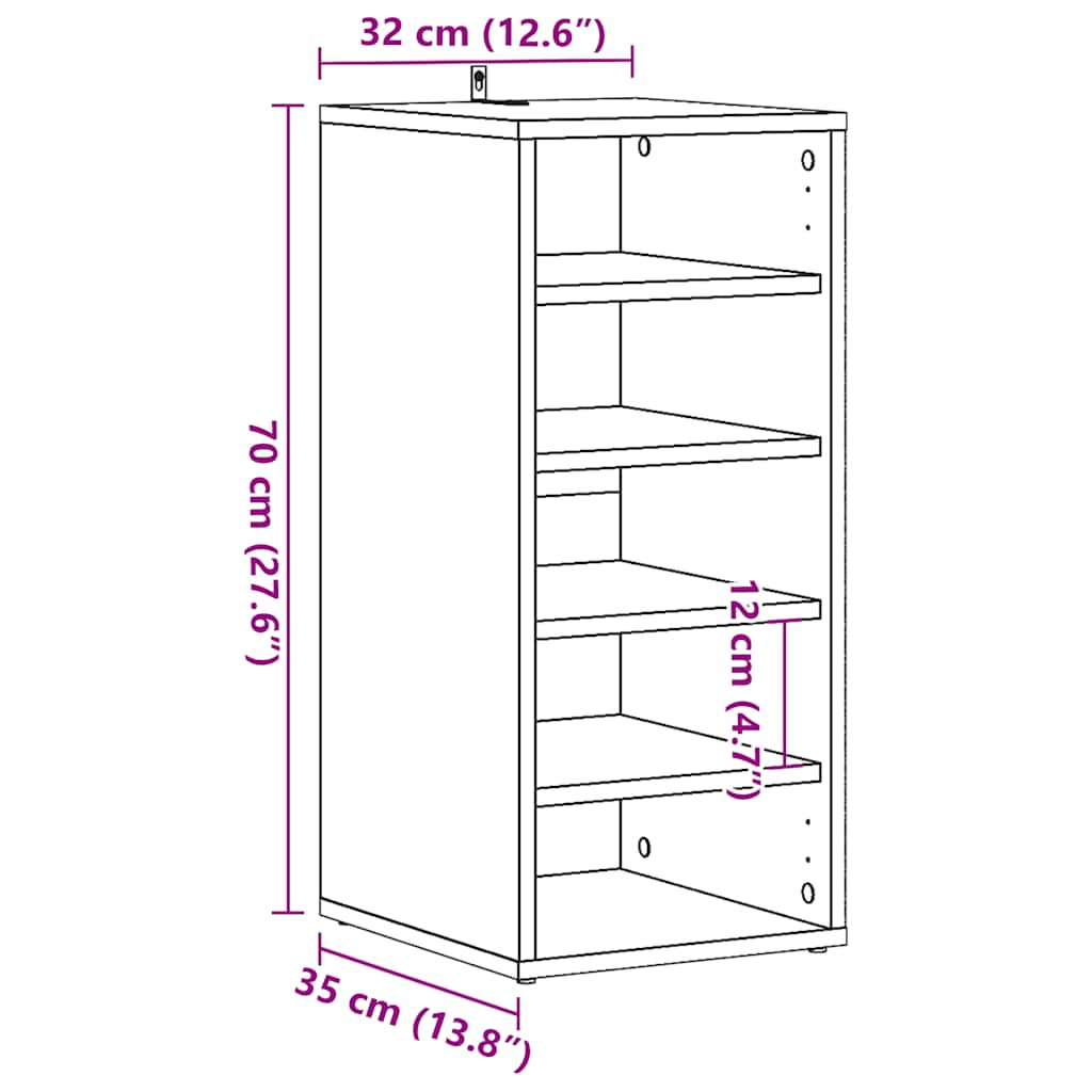Schoenenkast 32x35x70 cm bewerkt hout oud houtkleurig