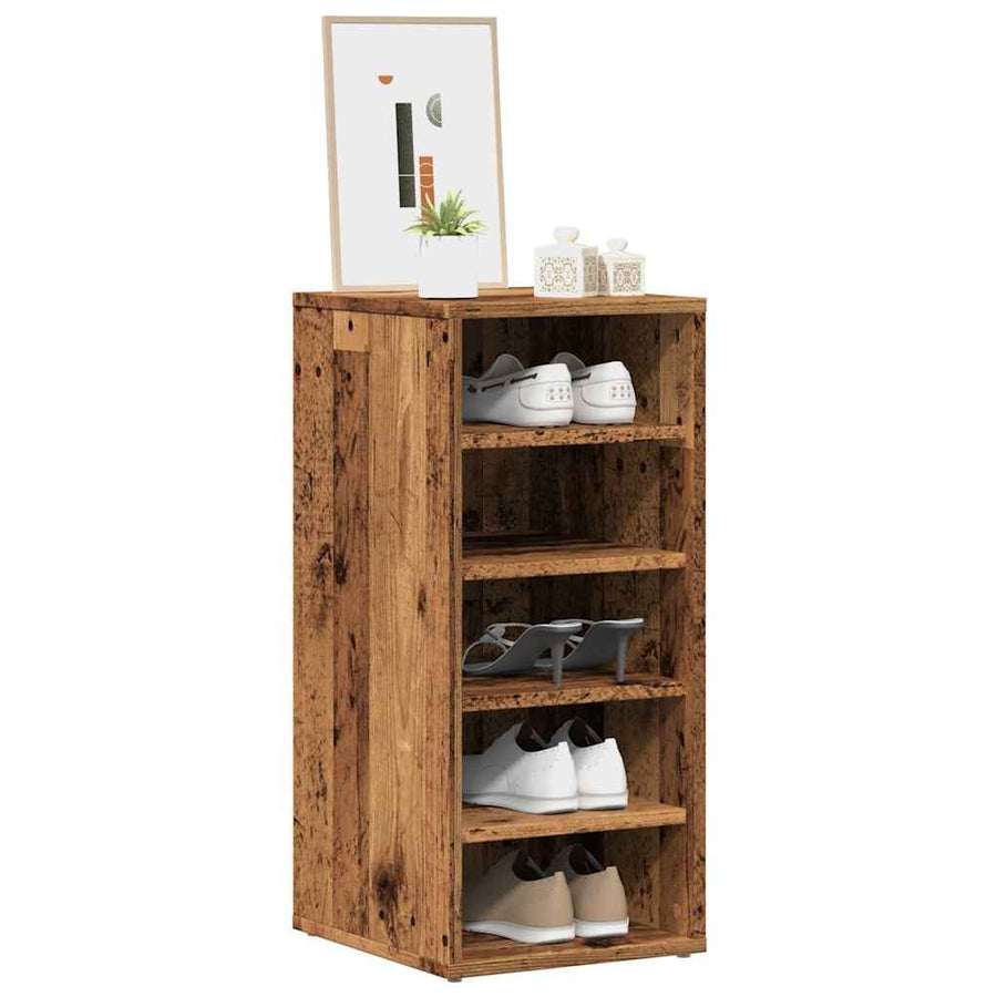 Schoenenkast 32x35x70 cm bewerkt hout oud houtkleurig