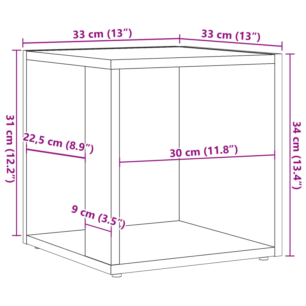Bijzettafel 33x33x34 cm bewerkt hout oud houtkleurig