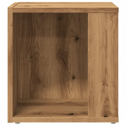 Bijzettafel 33x33x34 cm bewerkt hout artisanaal eikenkleurig