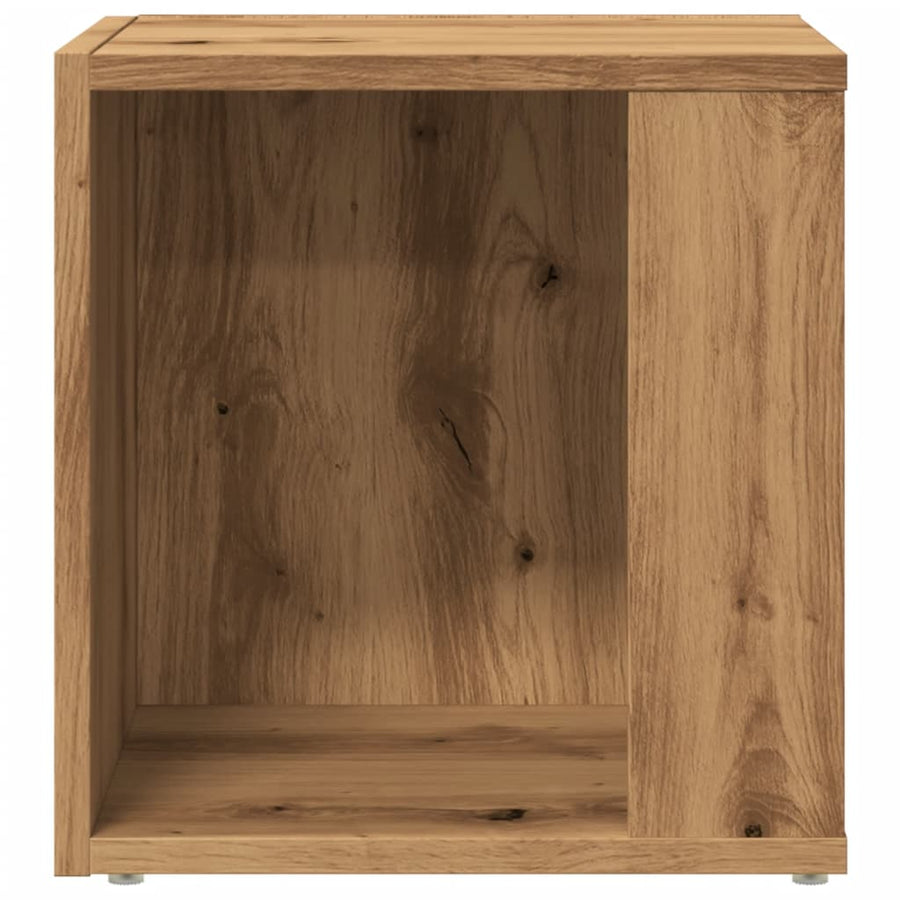 Bijzettafel 33x33x34 cm bewerkt hout artisanaal eikenkleurig
