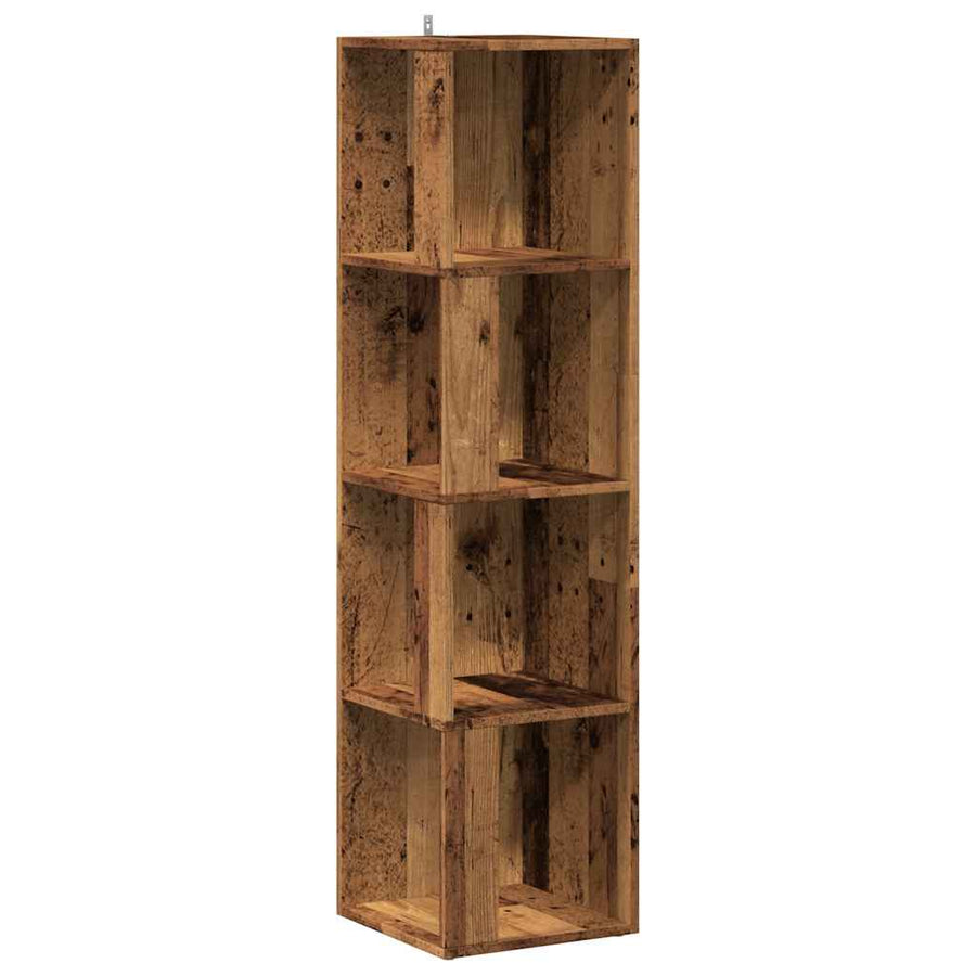 Hoekkast 33x33x132 cm bewerkt hout oud houtkleurig