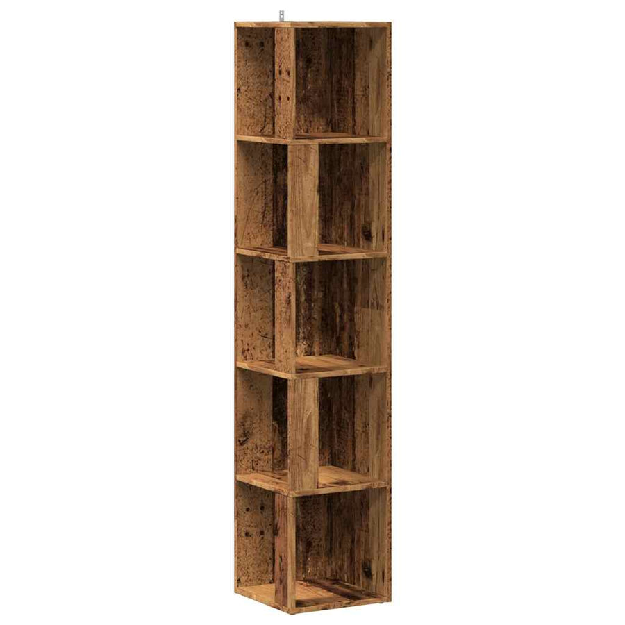 Hoekkast 33x33x165 cm bewerkt hout oud houtkleurig