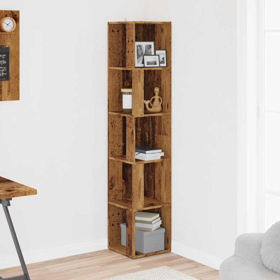 Hoekkast 33x33x165 cm bewerkt hout oud houtkleurig