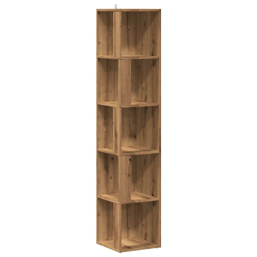 Hoekkast 33x33x165 cm bewerkt hout artisanaal eikenkleur