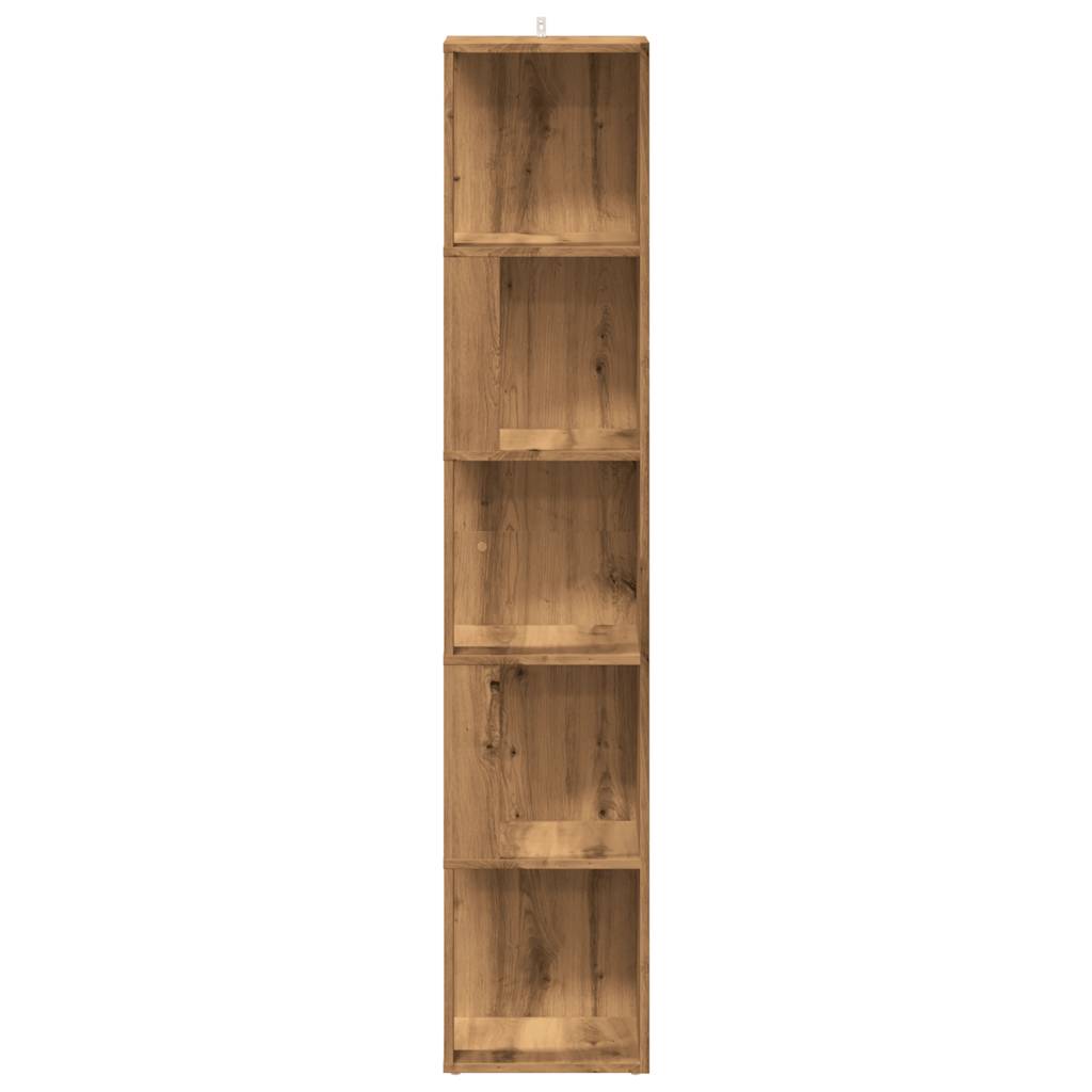 Hoekkast 33x33x165 cm bewerkt hout artisanaal eikenkleur