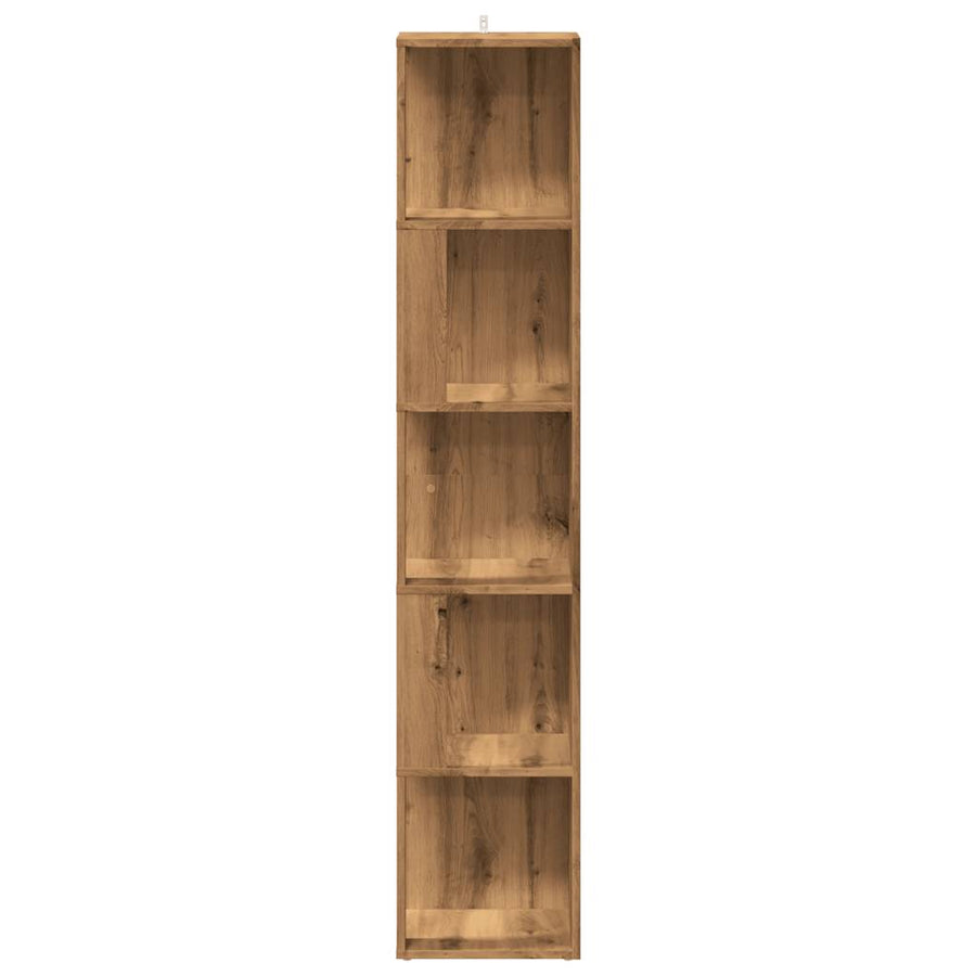 Hoekkast 33x33x165 cm bewerkt hout artisanaal eikenkleur