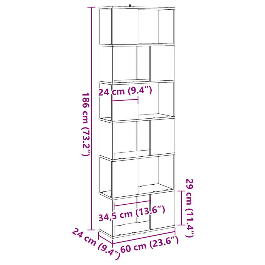 Boekenkast/kamerscherm 60x24x186 cm artisanaal eikenkleur