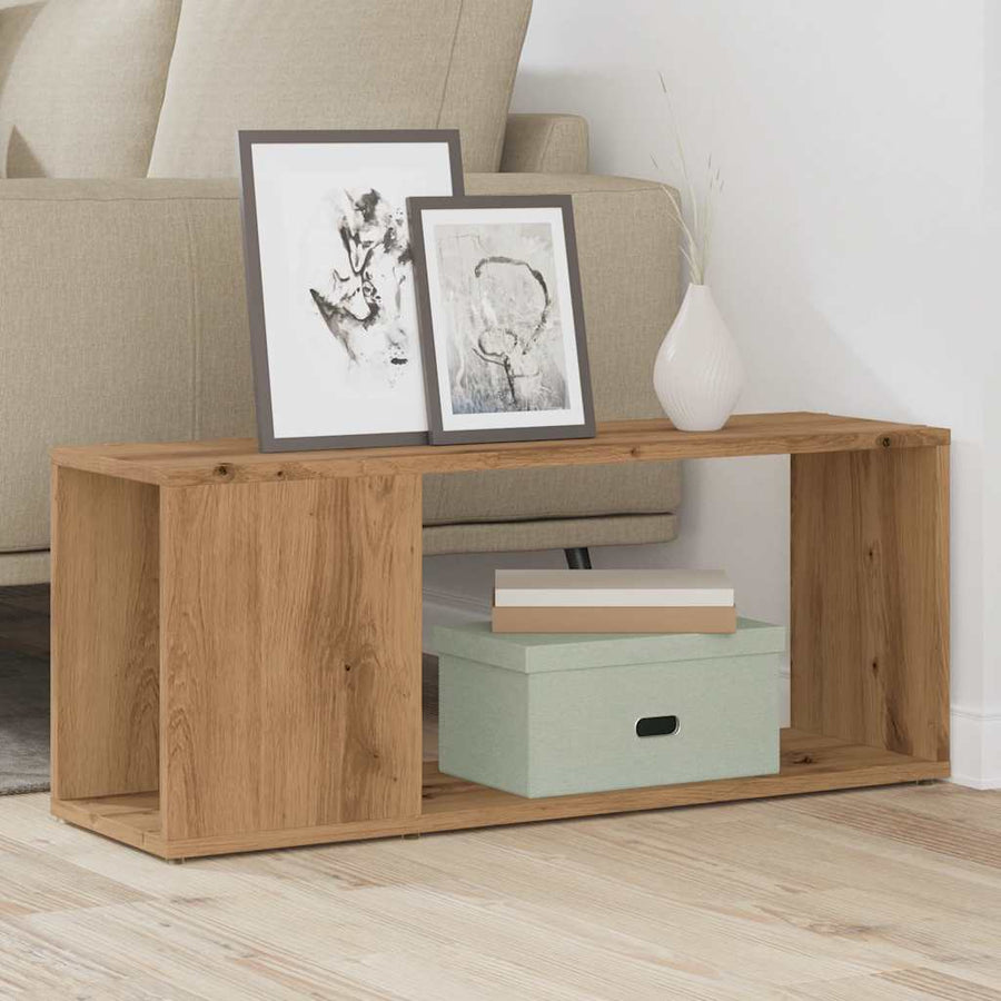 Tv-meubel 80x24x32cm bewerkt hout artisanaal eikenkleur