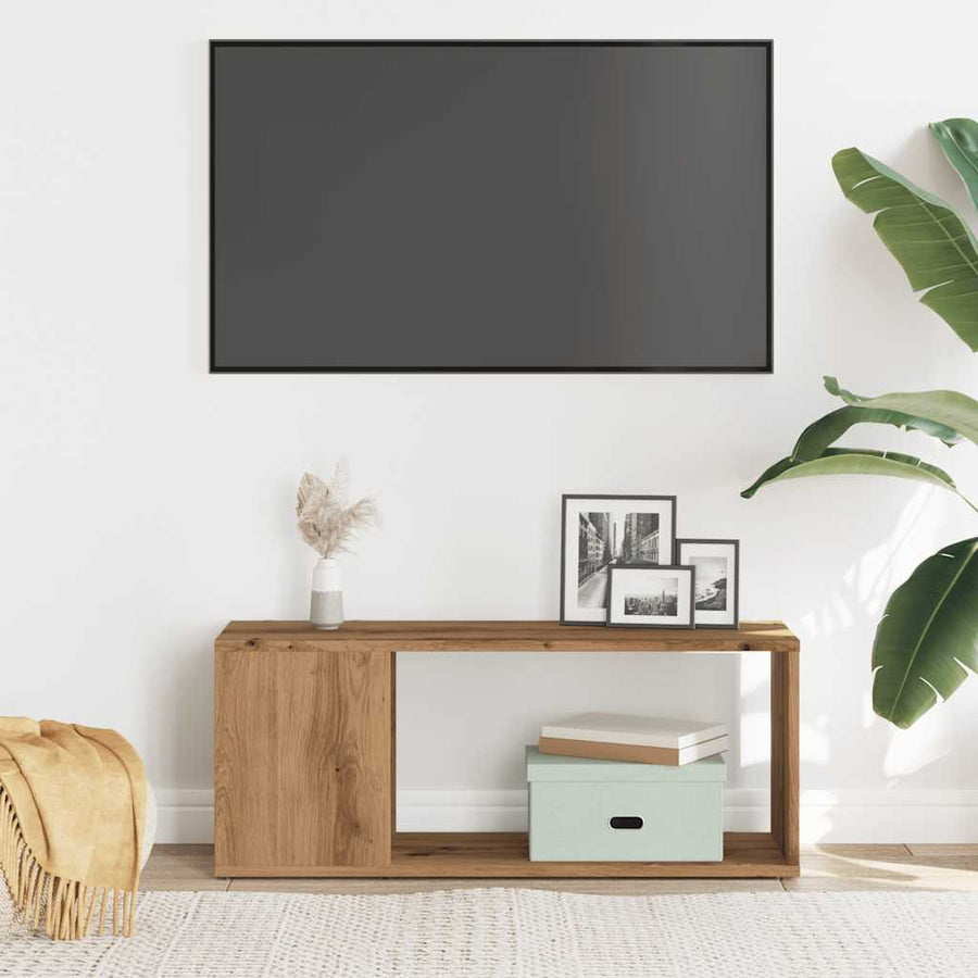 Tv-meubel 80x24x32cm bewerkt hout artisanaal eikenkleur