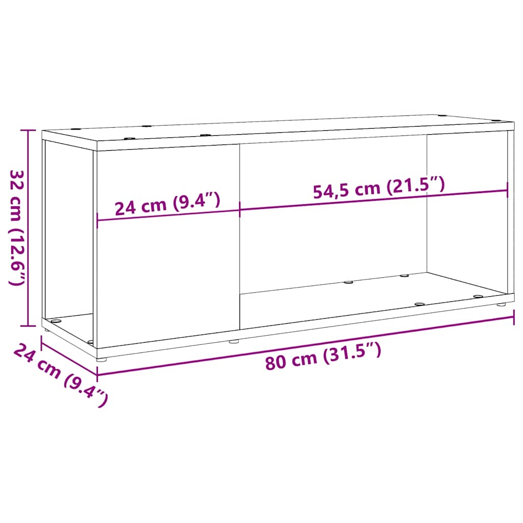 Tv-meubel 80x24x32cm bewerkt hout artisanaal eikenkleur
