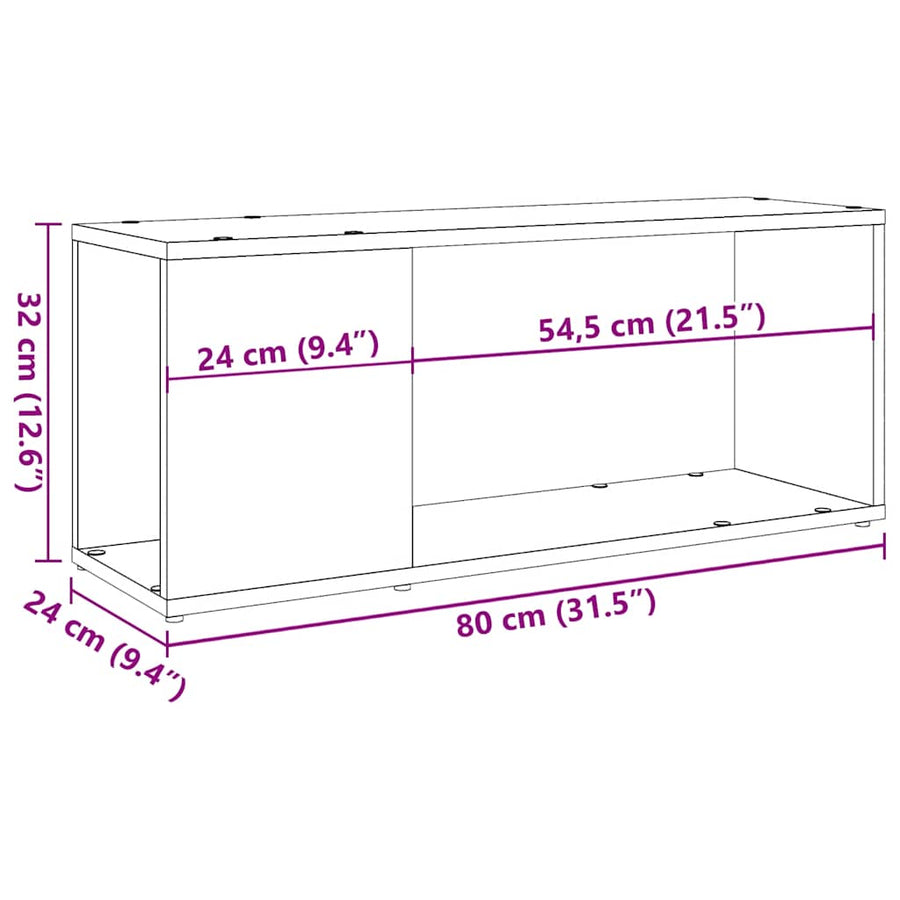 Tv-meubel 80x24x32cm bewerkt hout artisanaal eikenkleur
