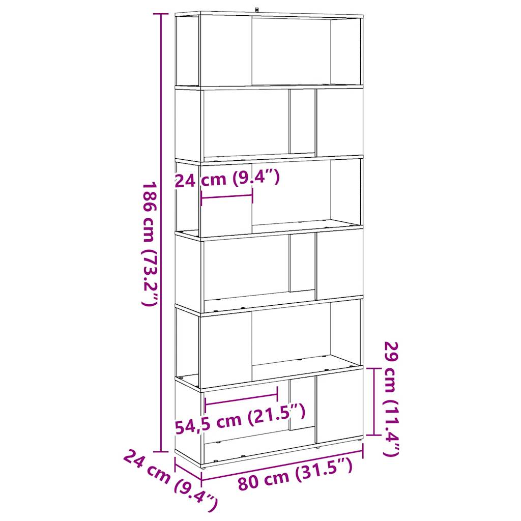 Boekenkast/kamerscherm 80x24x186 cm oud houtkleurig