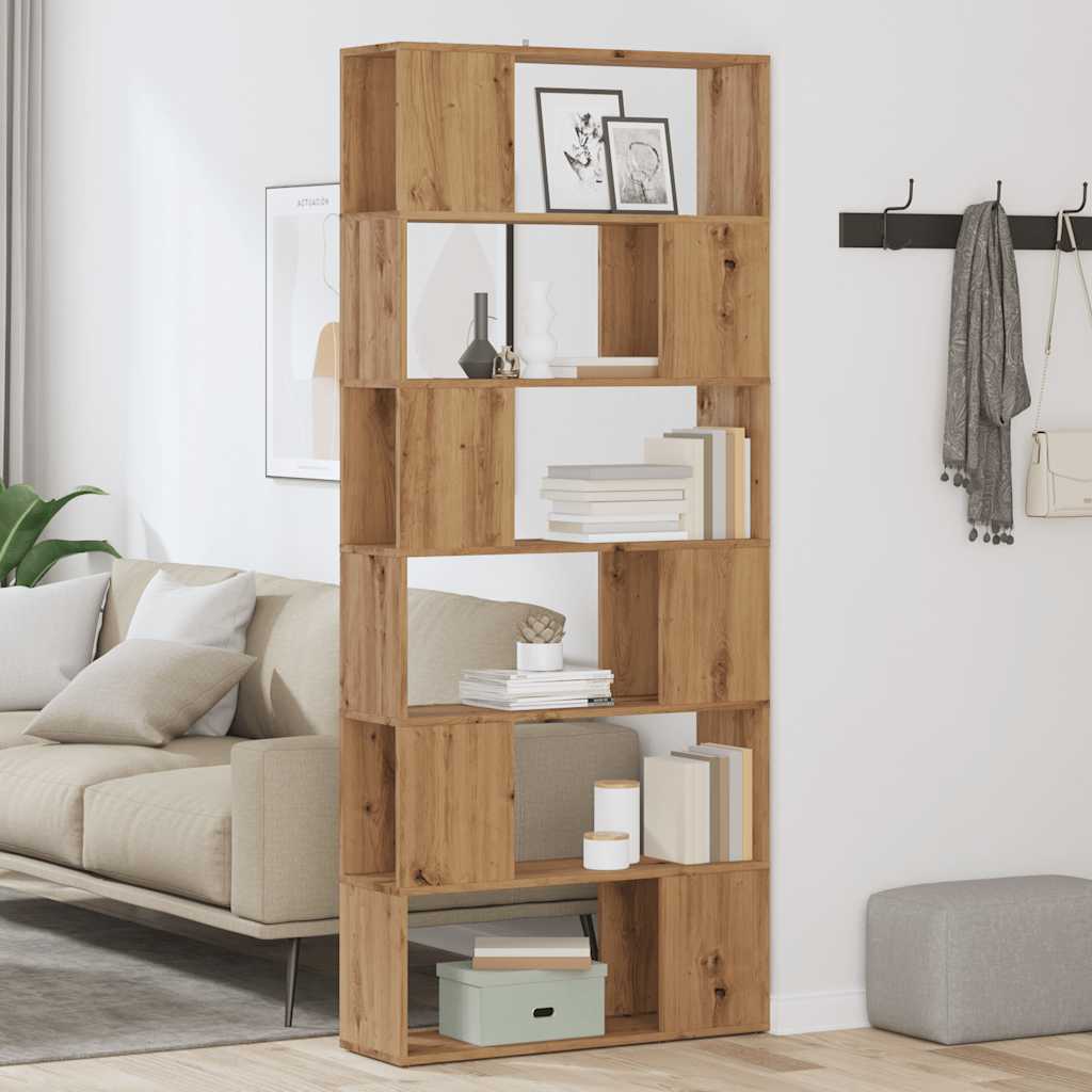 Boekenkast/kamerscherm 80x24x186 cm artisanaal eikenkleur