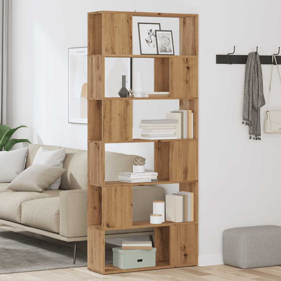 Boekenkast/kamerscherm 80x24x186 cm artisanaal eikenkleur