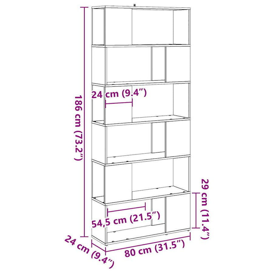 Boekenkast/kamerscherm 80x24x186 cm artisanaal eikenkleur