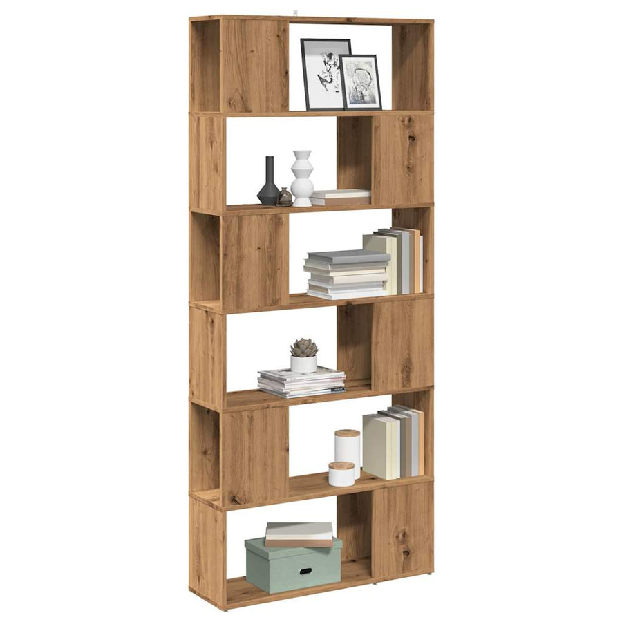 Boekenkast/kamerscherm 80x24x186 cm artisanaal eikenkleur
