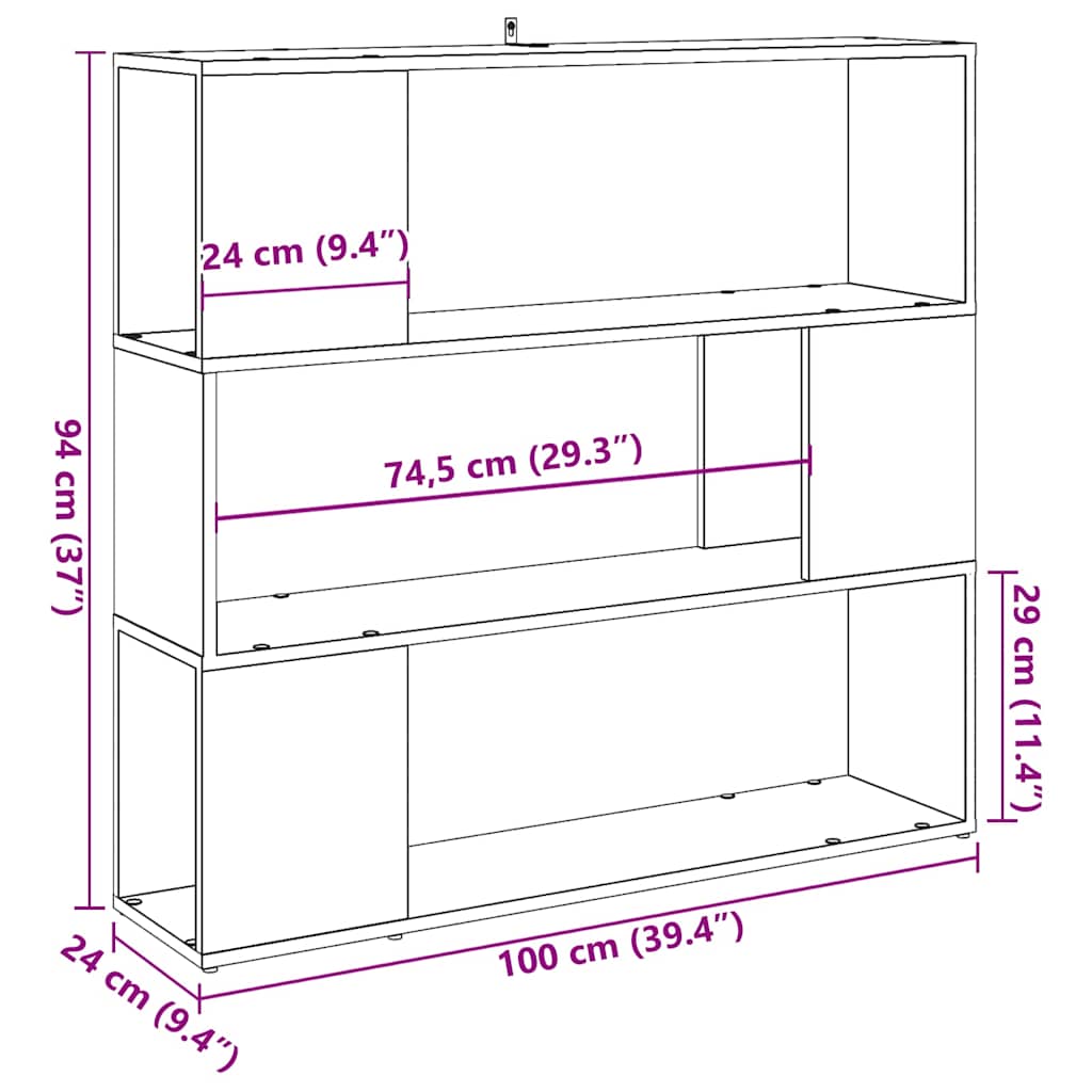 Boekenkast/kamerscherm 100x24x94 cm oud houtkleurig