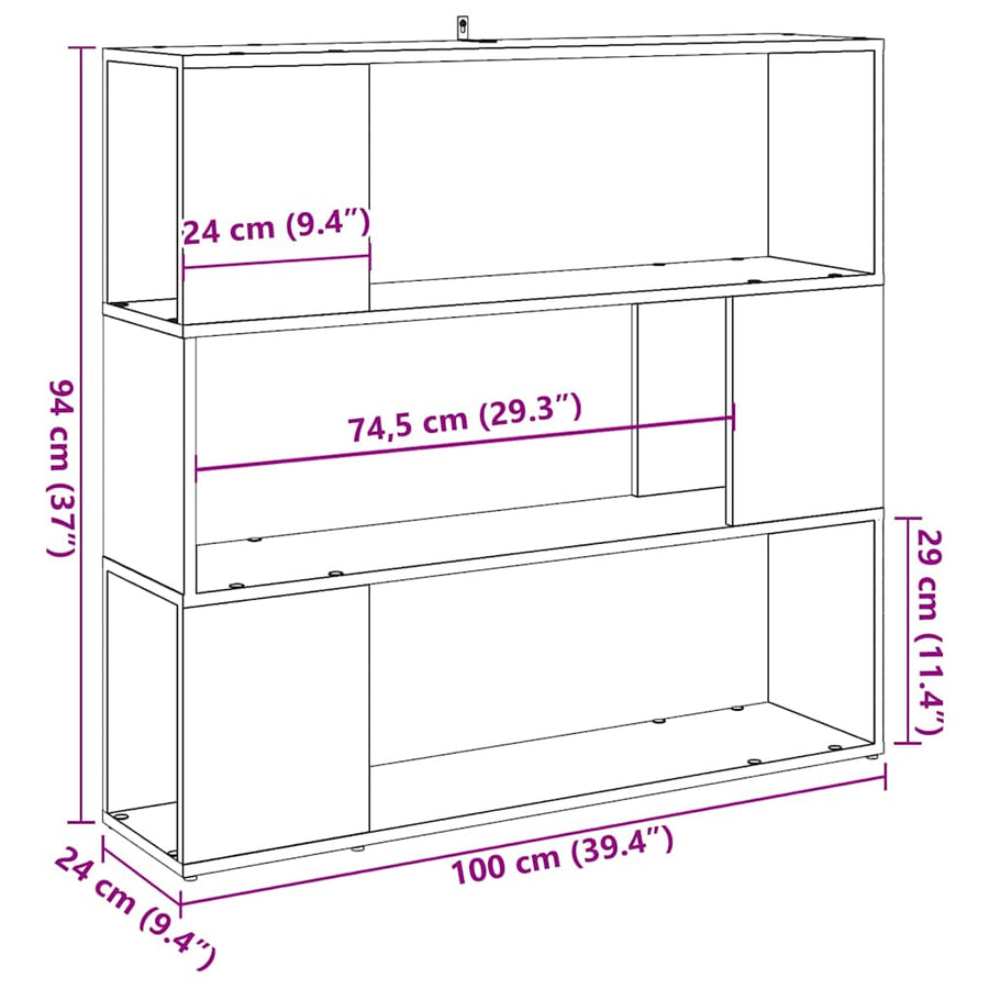 Boekenkast/kamerscherm 100x24x94 cm oud houtkleurig