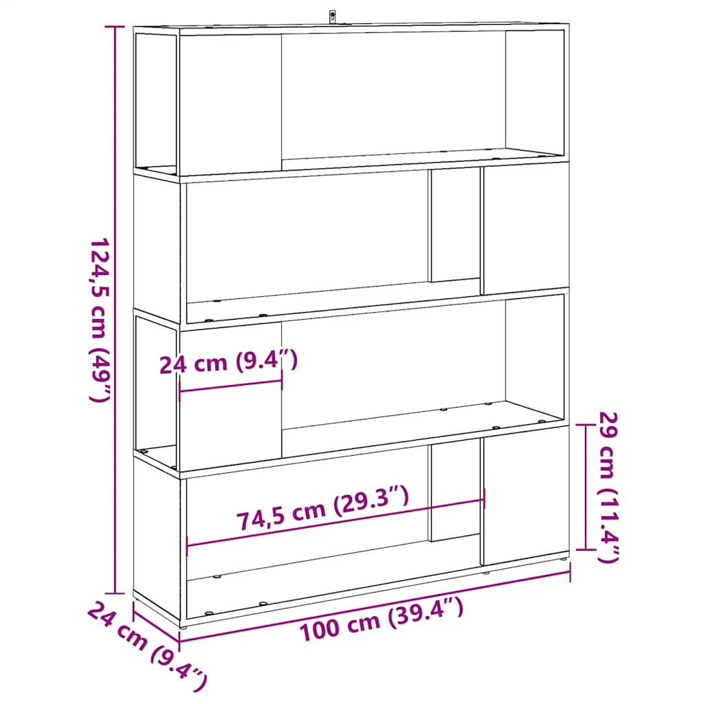 Boekenkast / kamerscherm 100x24x124,5 cm oud houtkleurig