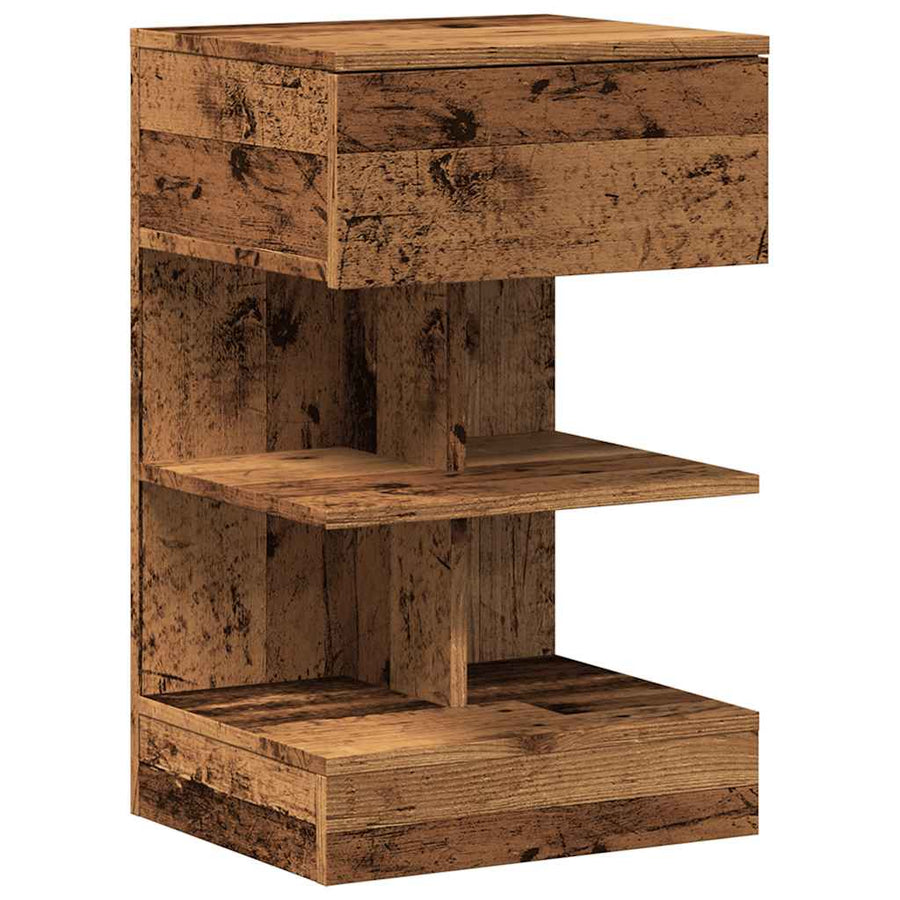 Nachtkastje 40x35x65 cm bewerkt hout oud houtkleurig