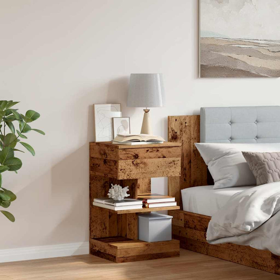 Nachtkastje 40x35x65 cm bewerkt hout oud houtkleurig